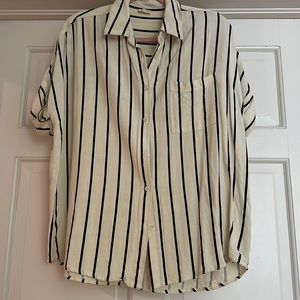Black and white, striped, linen like blouse